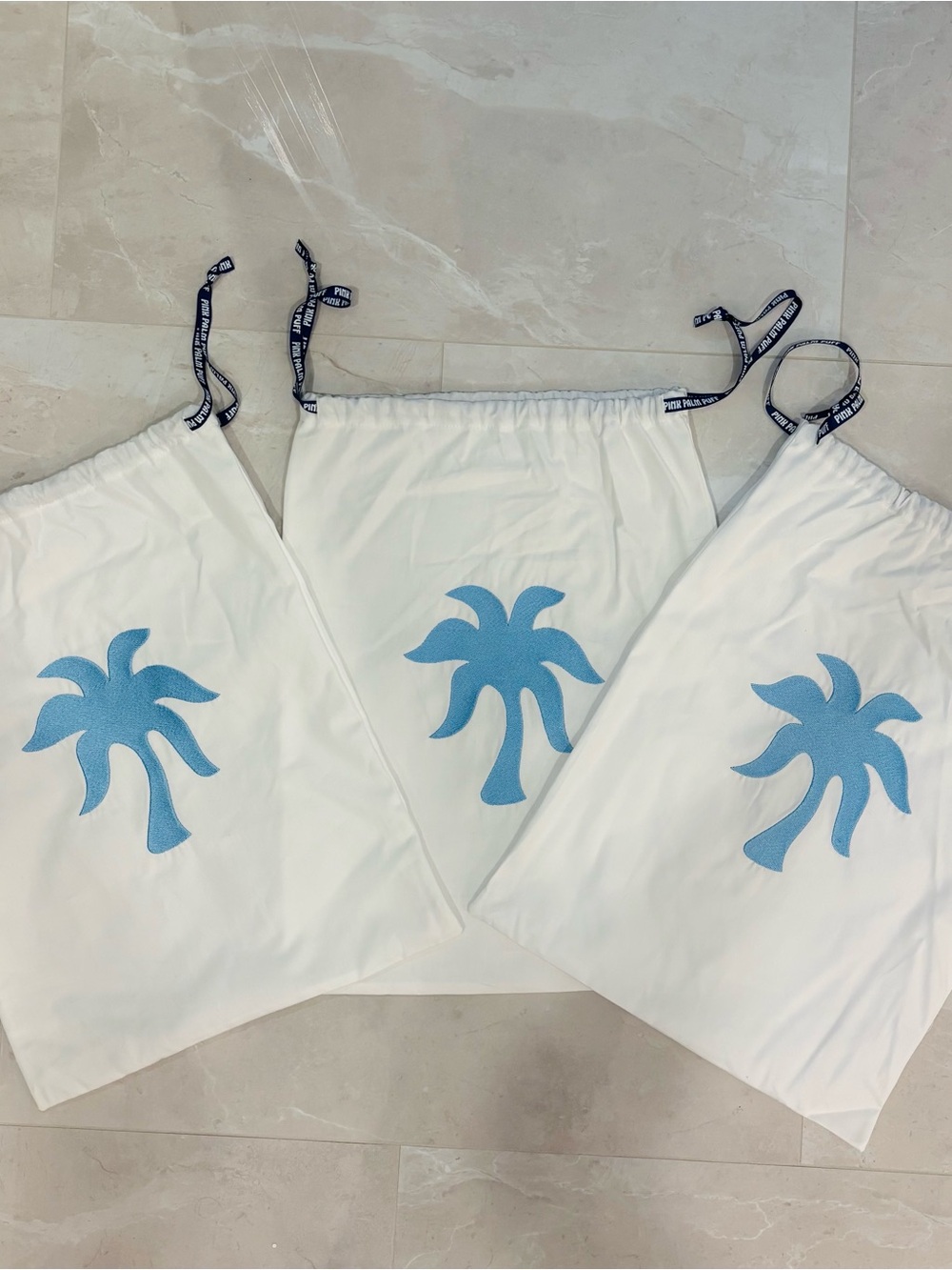 🩵🌴3 PINK PALM PUFF COASTAL LOGO CANVAS DUSTER BAGS